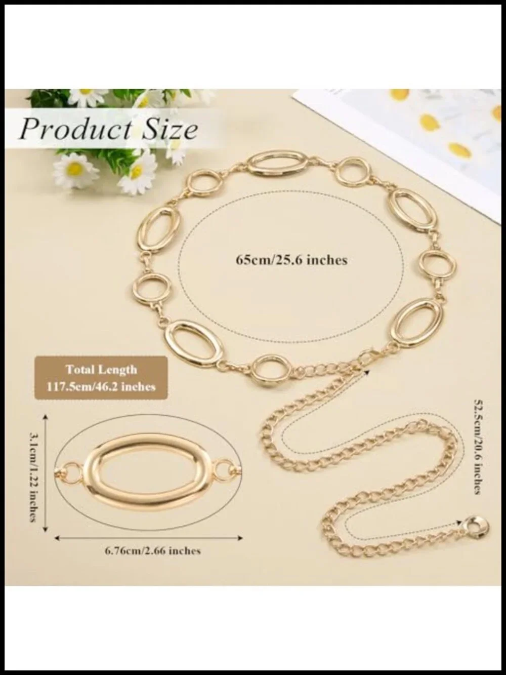 Adjustable Gold Metal Waist Chain Belt for Dresses